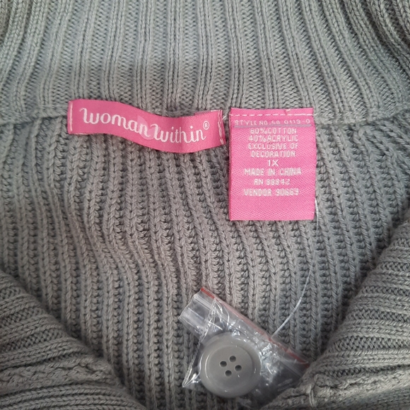 Woman Within Long Sleeve Womens Cable Knit Dress Cardigan Mock Neck Gray Size X1 - Picture 10 of 10